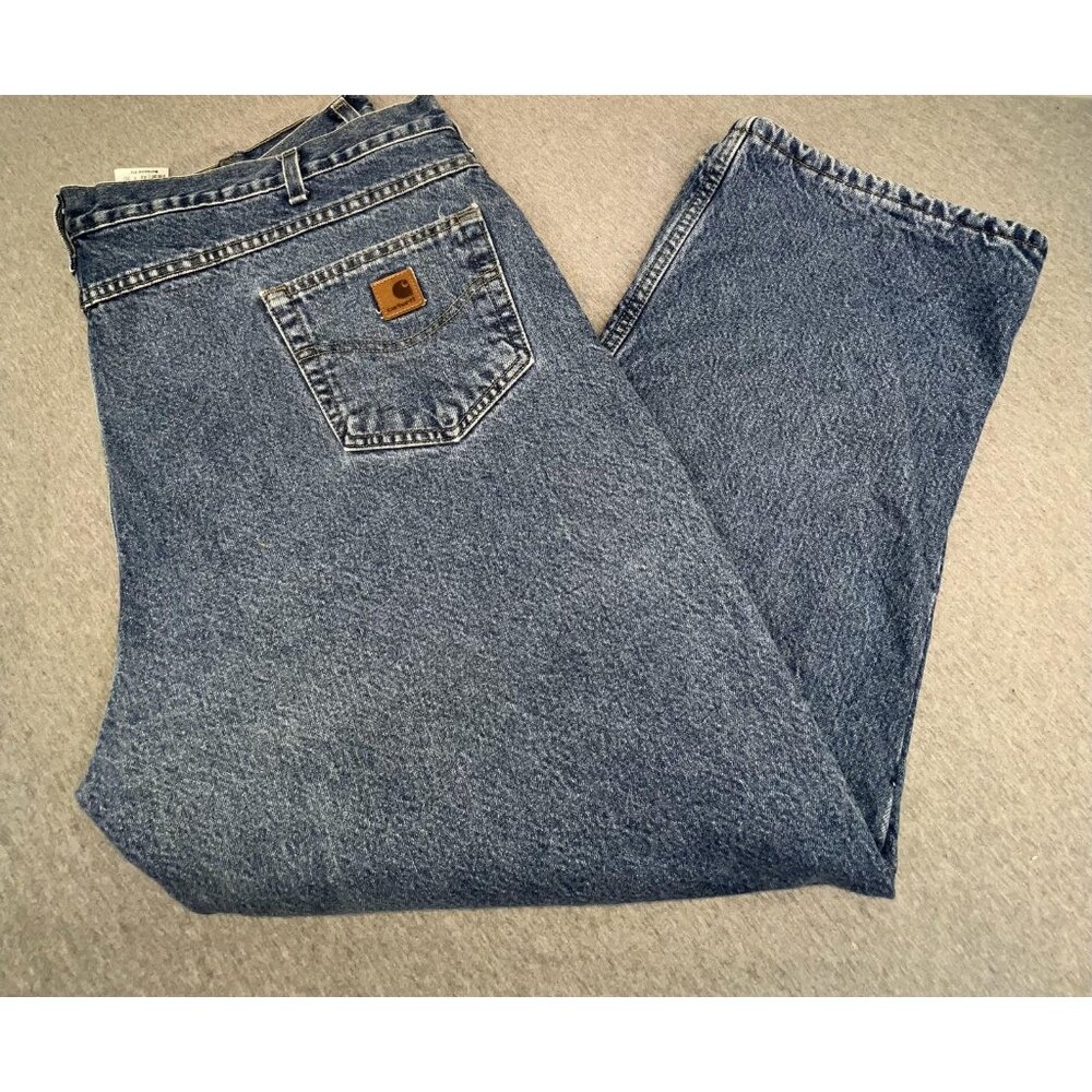 Carhartt Jeans Mens 46x30‎ Blue Fleece Lined Relaxed Fit Straight Workwear Denim